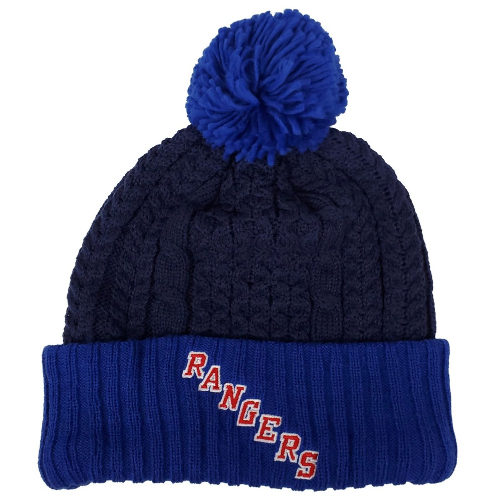 New York Rangers Mitchell & Ness NHL Cuff Knit Beanie Pom Hat Cap‎ Blue Navy New